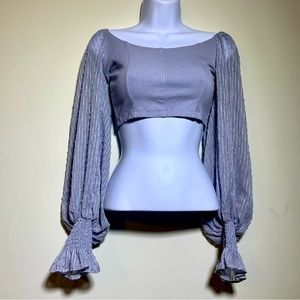 Urban Outfitters Women's Cynthia Clip Dot Sleeve Steel Blue Crop Top Sz M
